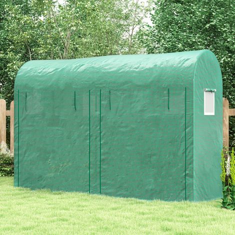 Serra da giardino 300x100x200 cm, porta a doppio arrotolamento, 4 finestre, struttura in acciaio, copertura in PE verde (1/5)