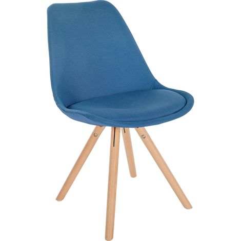 Sedia per sala da pranzo x1 in stile scandinavo in tessuto blu con gambe in legno chiaro 100001478