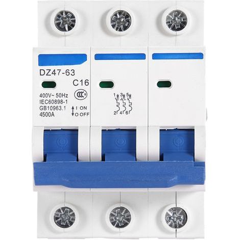 Disjoncteur miniature 3 pôles 16A DZ47-63, 400V AC - Interrupteur sécurité pour circuit électrique (1/5)