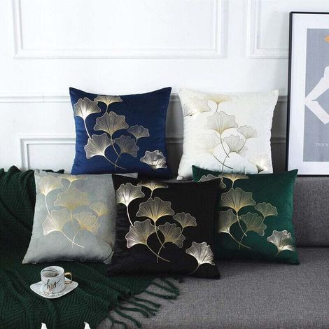 Lot de 5 Housse de Coussin 45x45cm motif feuilles de ginkgo Taie de Coussin Décorative pour Canapé Chambre Coussin