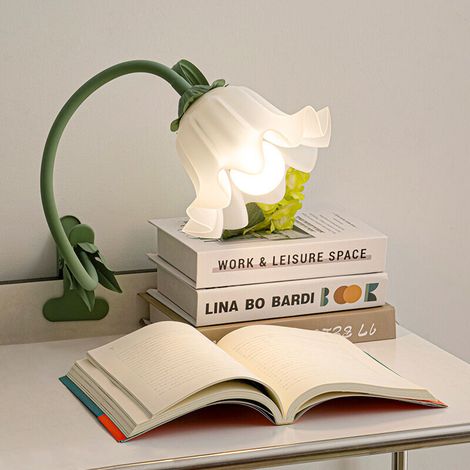 Lampe de chevet à pince ACKERMAN, lampe de table en forme de fleur, 3 modes de couleur, USB, indispensable pour dortoirs (verte) (1/5)