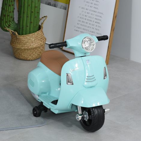 Kindermotorrad mit Scheinwerfer, Hupe und 4 Rädern, lizenzierter elektrischer Vespa-Roller für Kinder, 66,5 x 38 x 52 cm, Grün