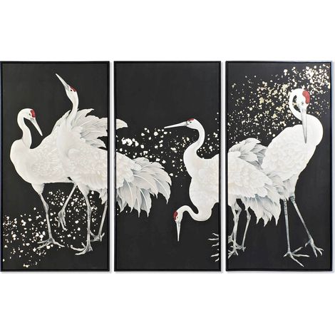 Tableau Oiseau élégance héron noir et blanc chic - Noir avec touches dorées et blanc éclatant (1/4)