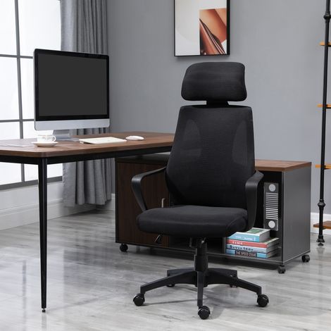 Chaise bureau ergonomique. fauteuil de bureau en maille. appui-tête. hauteur réglable. 64 x 55 x 116-126 cm. noir