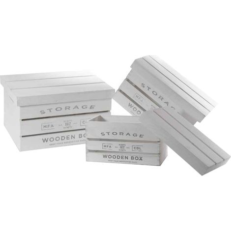 SET 3 CASSETTE IN LEGNO BIANCO CON COPERCHIO IN MISURE DIFFERENTI (1/2)