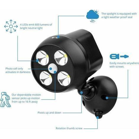 Lampe d'extérieur avec détecteur de mouvement étanche, projecteur LED avec capteur sans fil, lumière de sécurité extérieure pour escaliers, couloir, jardin, terrasse (1/4)