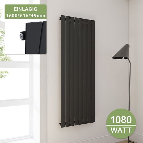 ELEGANT Design Heizkörper Anthrazit Flachheizkörper Heizung Vertikal Einlagig 1600x616mm