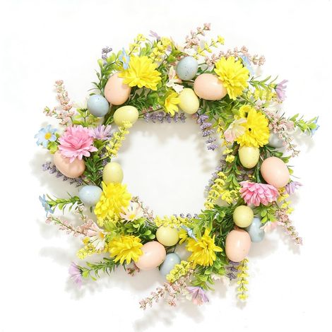 Couronne de Pâques 40 cm avec Œufs Décoratifs Colorés et Fleurs Artificielles – Frühlingskranz en Plastique – Décoration Colorée pour Fenêtre et Porte pour Pâques, Printemps & Fête (1/5)