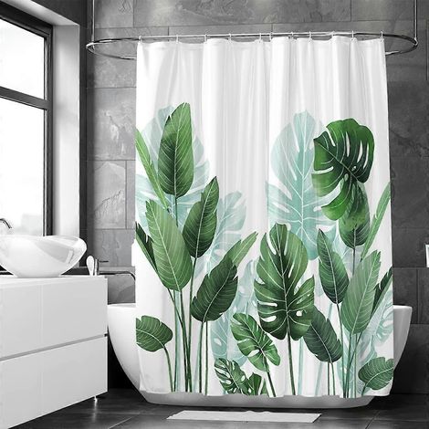 Rideau de douche décoratif tropical pour salle de bain, en tissu résistant à l'eau sans PVC ni vinyle, écologique, à séchage rapide et lavable en machine. (1/5)