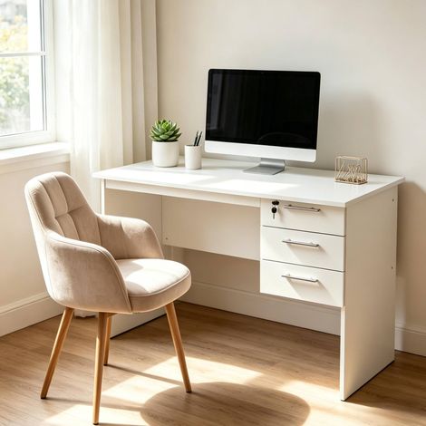 Scrivania ufficio 3 cassetti in legno bianco OKMYHOME (1/5)
