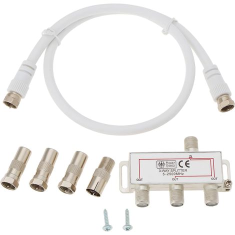1 Ensemble de Distributeur D'antenne à 3 Voies Câble Répartiteur de Télévision Répartiteur de Câble Coaxial pour TV DVB-T2 DVBC F Prise Doaxial Box Télévision CATV Satellites (1/5)