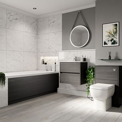 Ashby 1800mm x 800mm Slim Edge Straight Single Ended Bathroom Suite including Graphite Grey Furniture Set with Minimalist Basin (1/5)