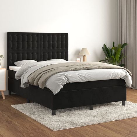 Lit adulte Durable,Lit à sommier Tapissier + Matelas Noir 140x190 cm Velours -15854 (1/5)