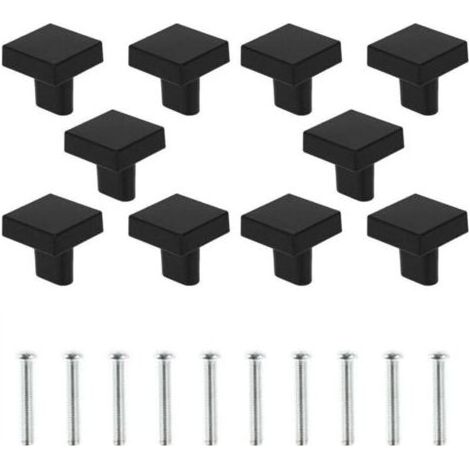 Un ensemble de 10 poignées de porte noires poignées d'armoires carrées solides poignées d'armoires de cuisine rétro (noir) (1/4)