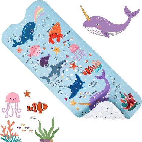 Tapis de Bain Bébé Antidérapant 100 x 40 cm Tapis Baignoire- Animaux Marins (1/5)