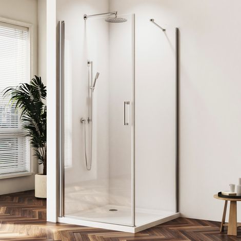 Duschkabinen Schwingtür 80x90 cm Eckeinstieg mit Seitenwand Duschkabine Drehtür 80cm mit Seitenwand 90cm Duschabtrennung Pendeltür Komplett Dusche 6mm NANO EGS Glas Duschwand Höhe 195cm