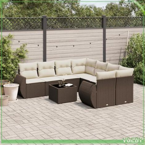 Salon de jardin - 3221162 - Résine tressée marron - Modulaire 8 places - Coussins déhoussables (1/5)