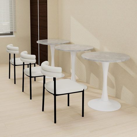 Table ronde ø70 cm marbre blanc veiné gris style mid-century 2-4 personnes (1/5)