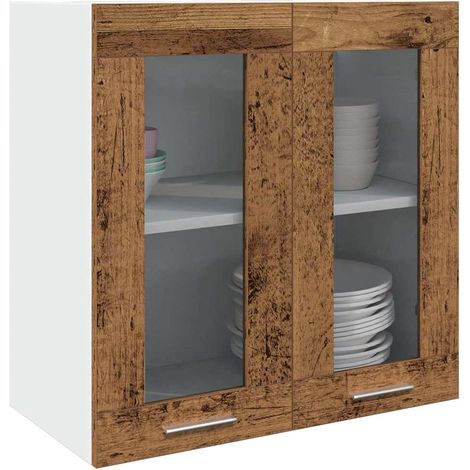 Kitchen Wall Cabinet Lyon with Glass Door Old Wood 60x31x60 cm vidaXL