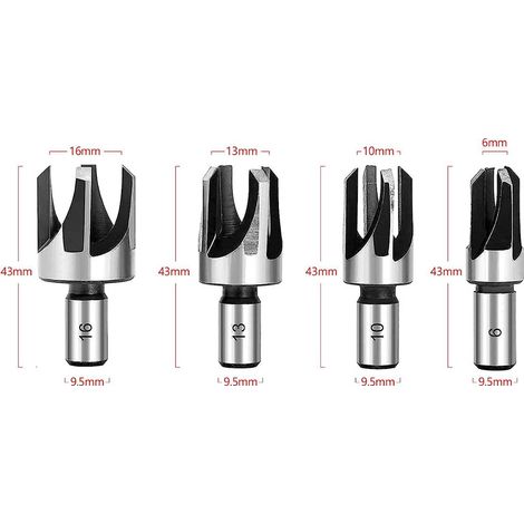 Ensemble de 4 Extracteurs de Bouchons en Acier au Carbone pour Rondins, Mèches à Bois avec Griffes et Outil d'Extraction Cylindrique-lsw