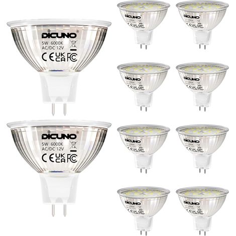 Ampoule LED GU5.3 Blanc Froid 6000K, MR16 LED 12V 5W Equivalent à 50W Halogène, Ampoules LED Spot Non Dimmable, Lot de 10 (1/9)