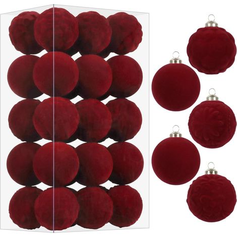 Lot de 30 décorations de Noël en velours bordeaux pour sapin
Ensemble de boules floquées incassables de 60 mm (2,3 pouces) pour décorations suspendues (maison, mariage, fêtes, cadeaux) (1/5)