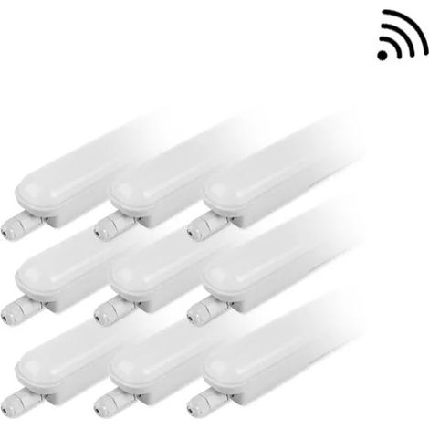 Aluson – Lot de 9 réglettes LED étanches 150cm 55W IP65 – Détecteur haute-fréquence – 5500 lm – Pour chantiers et locaux techniques