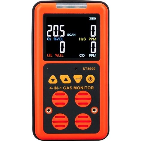Moniteur de qualité de l'air Détecteur de gaz multi-gaz 4 en 1 Moniteur de gaz Oxygène O2 Sulfure d'hydrogène H2S Monoxyde de carbone CO Gaz combustible Analyseur de gaz LEL Compteur Capteur de testeu (1/5)