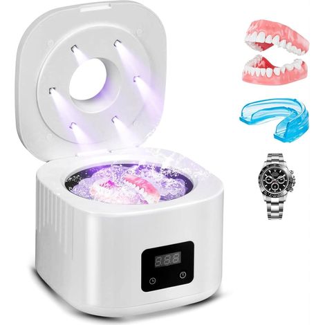Nettoyeur Ultrasons avec Stérilisation par UV, Ultrasonic Cleaner 49000Hz 3 modes, écran digital, cuve inox 340ML, portable pour bijoux, lunettes, montres, prothèses, pinceaux maquillage (1/5)