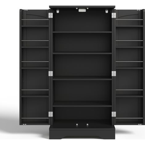 Armoire de rangement noire 2 portes 120x60x40 cm avec LED à détecteur pour cuisine et salon (1/5)
