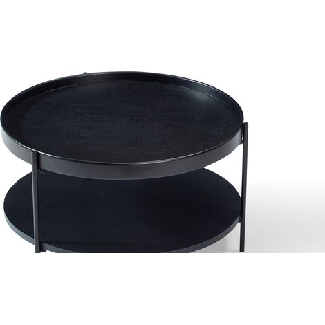 Table basse ronde avec plateau double en bois massif et métal, 69x69x38 cm (1/5)