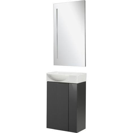 Fackelmann SBC LUNA Gäste WC Set 3-teilig 45 cm, Anthrazit, Keramik rechts + LED Spiegel"-"90275145 (1/3)