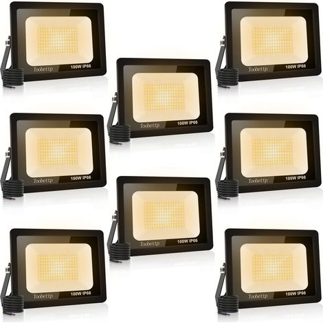 8PCS 100W Projecteur LED Extérieur, Spot LED Exterieur 10000LM, 3500K Blanche Chaude Éclairage de Sécurité Extérieur IP66 Imperméable pour Garage Jardin Terrasse Parking (1/5)