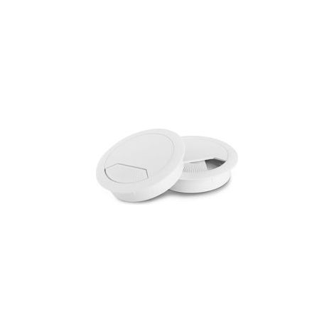 Lot de 2 passe-câbles blancs pour bureaux – diamètre 60 mm – en plastique solide – cache-câbles ajusté avec précision et entrée de câble stable