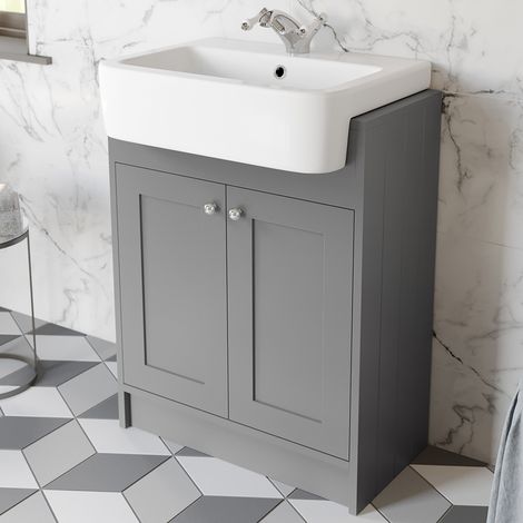 Traditional Vanity Basin Unit Freestanding 1 Tap Hole Bathroom Furniture Grey (1/5)
