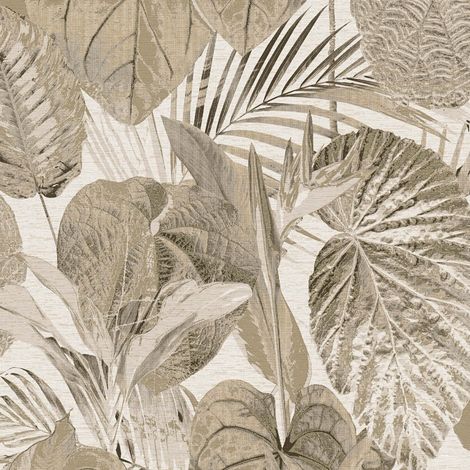 Natur Tapete Profhome 393551 heißgeprägte Vliestapete leicht strukturiert mit floralen Ornamenten und metallischen Akzenten beige creme-weiß gold taupe 5,33 m2