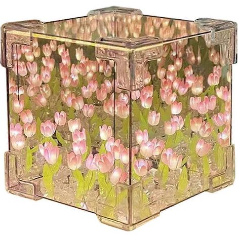 Lampe de nuit cube miroir tulipes à faire soi-même, décoration rose (1/5)