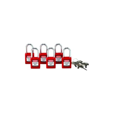 cadenas de condamnation avec anse en aluminium - 38 mm - rouge - lot de 6