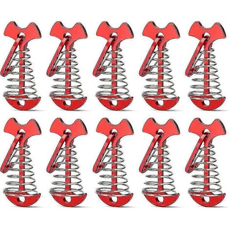 Lot de 12 piquets de tente en aluminium avec boucle à ressort, ancrages et tendeurs de corde de tente rouges. (1/5)
