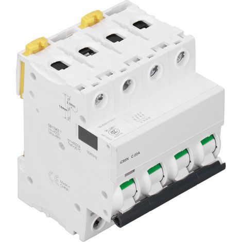 Disjoncteur Miniature 4P 20A C20, PA66 Rail DIN, 400V Basse Tension, Pouvoir de Coupure 6000A (1/5)