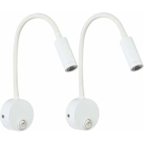 lot de 2 Applique de Lecture Blanc, Lampe Col de Cygne Flexible LED 3W Fixation Liseuse Murale avec interrupteur pour Chambres Salon Intérieur Salon (1/5)