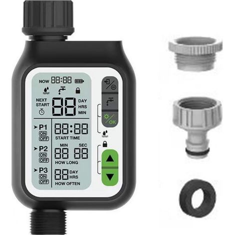 Minuteur d'arrosage automatique pour jardin et piscine, avec fonction de temporisation en cas de pluie et système d'arrosage manue (1/5)