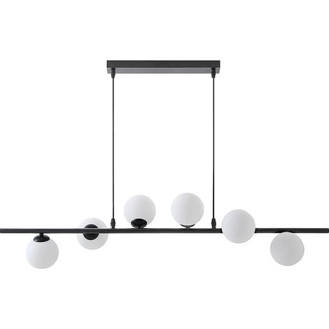 Lustre en métal et verre 6 globes - L. 100 x P. 24,5 cm - Noir mat - INUNTA (1/4)