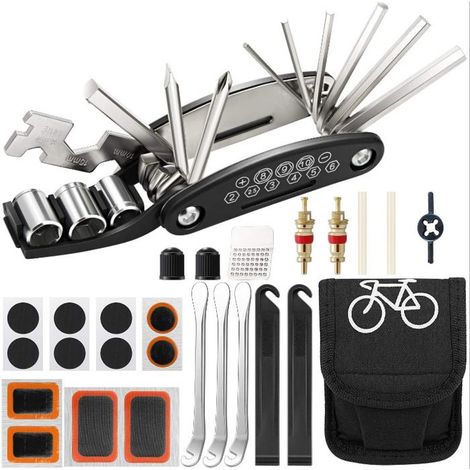 Kit de réparation de vélo, kit de réparation de crevaison 13 en 1 pour une utilisation d'urgence lors de longs trajets (1/5)