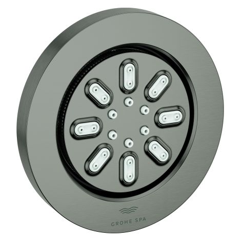 GROHE Seitenbrause Rainshower Aqua 26801, 2 Strahlarten, 3.3 l/min Durchflusskonstanthalter, inklusive Einbaukörper und Abdichtung, runde Form, hard graphite gebürstet (1/3)