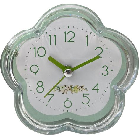 Cute Alarm Clock Flower Shape Quiet Low Noise Transparent Small Alarm Clock for Living Room Bedroom Bedside Desktop Green (1/5)