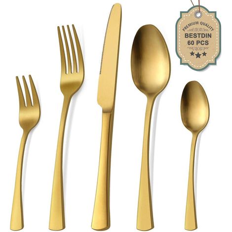 Besteckset Edelstahl 60tlg matt Gold 60 Teilig-matt Gold 60 teilig (1/5)