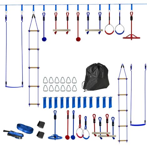 Kit de tyrolienne enfant 50 kg, 3-6 ans, bleu avec sac de transport (1/5)