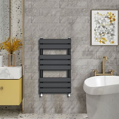 WarmeHaus Minimalist Heated Towel Rail Radiator Bathroom Flat Panel Black 800 x 450mm