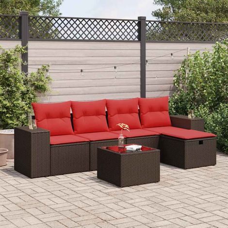 Set sofás de jardín 6 piezas y cojines ratán sintético marrón